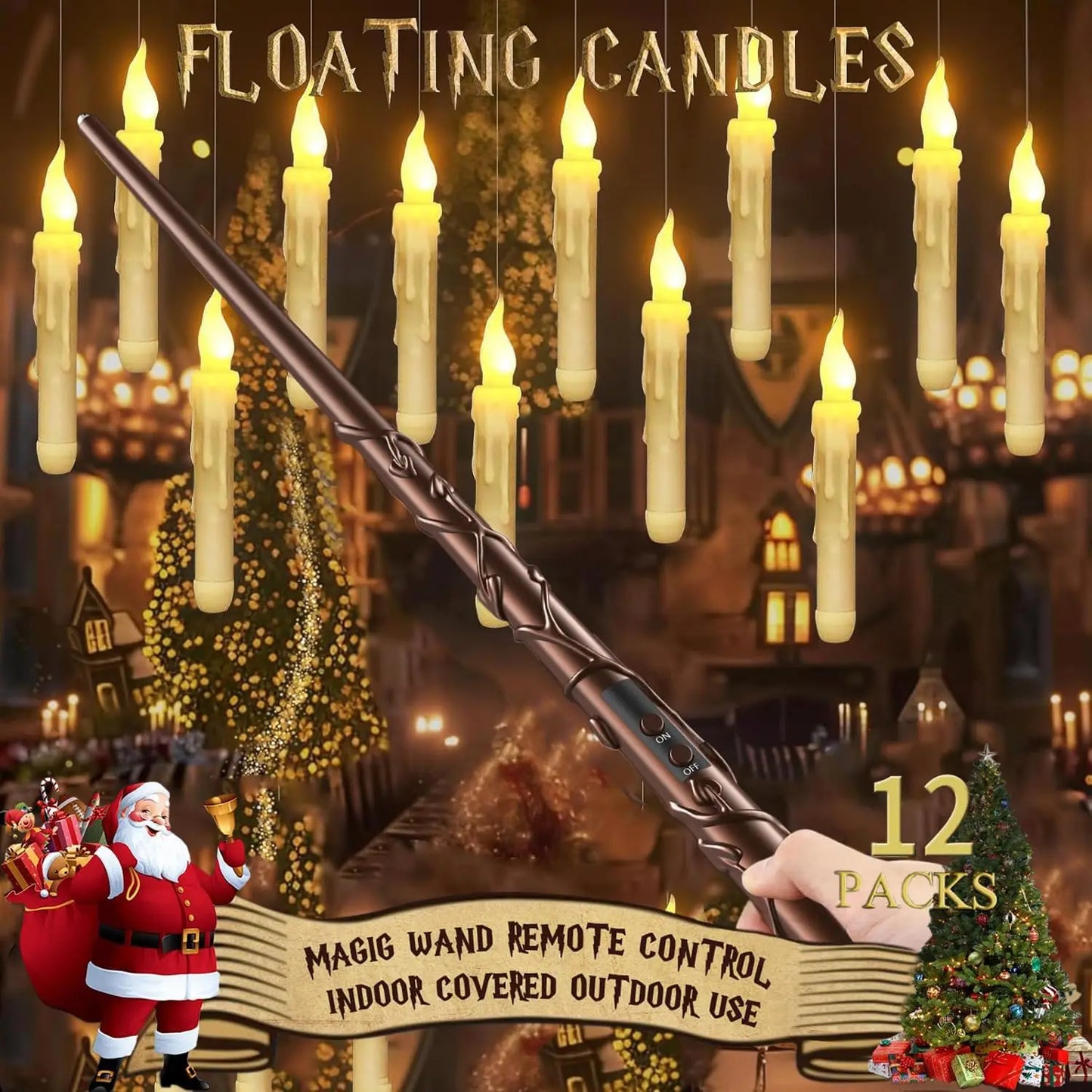 12 Floating Flameless Candles with Magic Wand