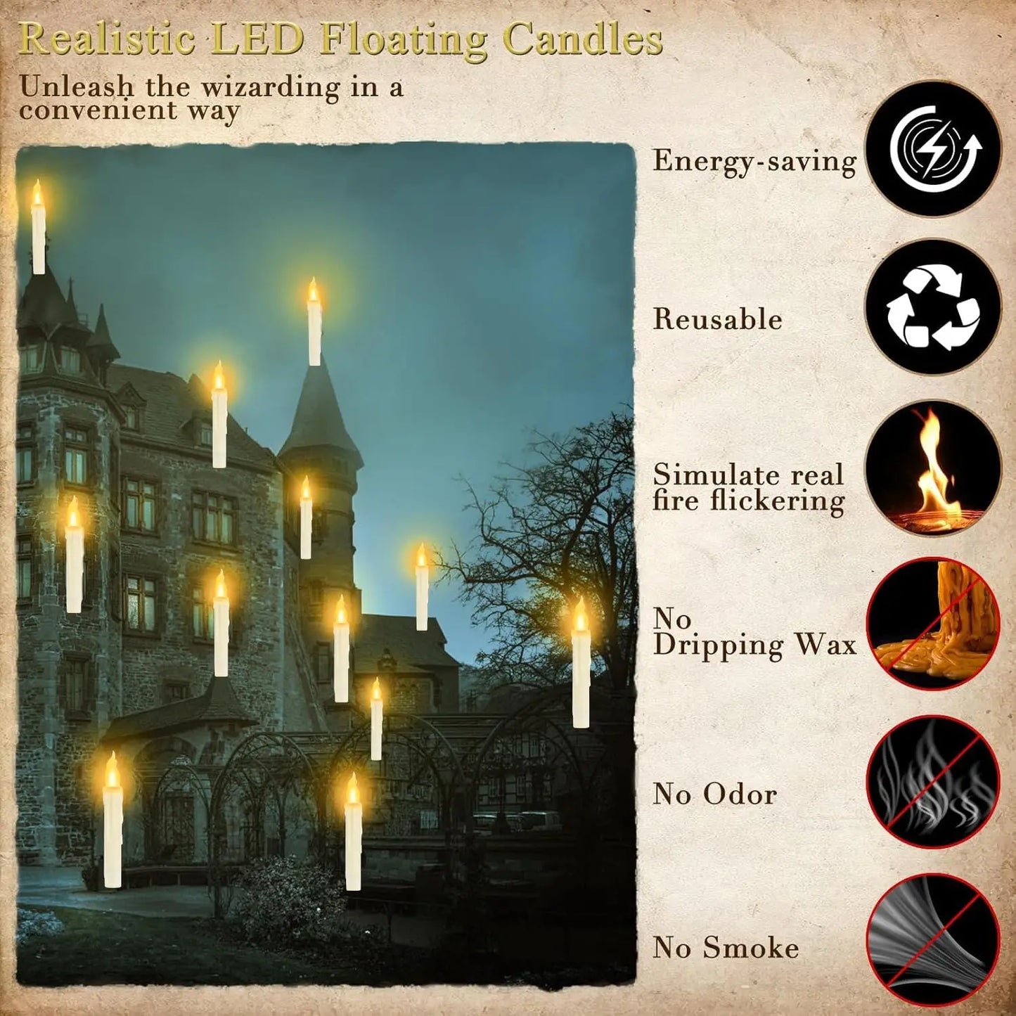 12 Floating Flameless Candles with Magic Wand