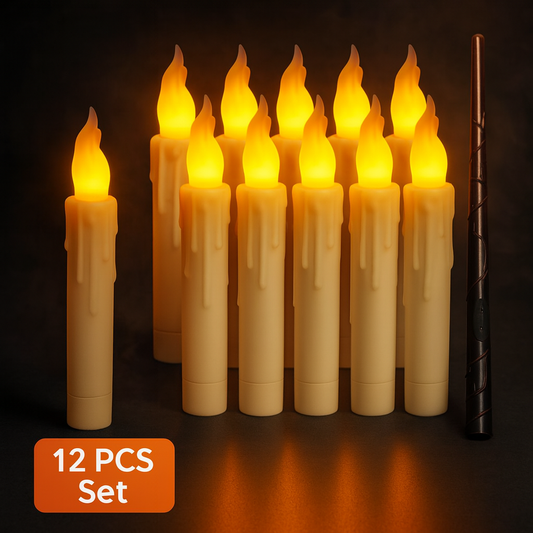 12 Floating Flameless Candles with Magic Wand