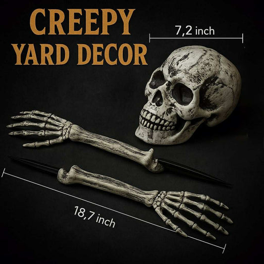 Realistic Skeleton Stakes – Spooky Skull & Hands for Halloween Yard and Party Decorations
